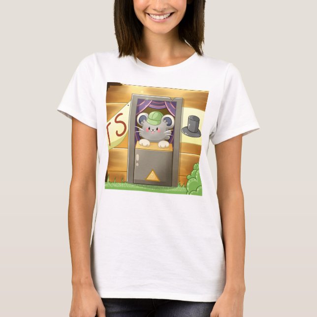 Camiseta Whimsical Mouse Vendor – Cute Hat Booth Character (Frente)