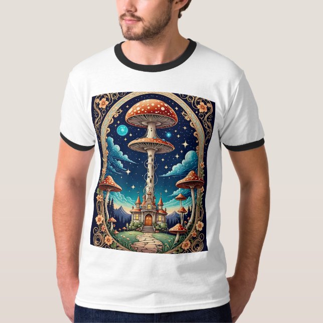 Camiseta Whimsical Mushroom Castle Fantasy T Shirt (Frente)