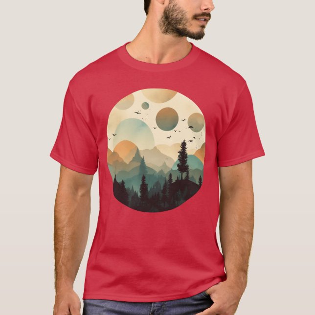 Camiseta Whimsical Mystery Forest Camping Layered Foggy fri (Frente)