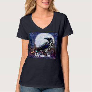 Camiseta Whimsical Raven Moon Floral Abstrato Personalizado