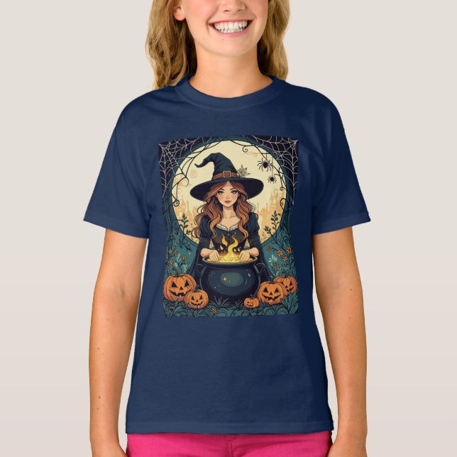 Camiseta Whimsically Enchanting Witch With Spiders (Frente)