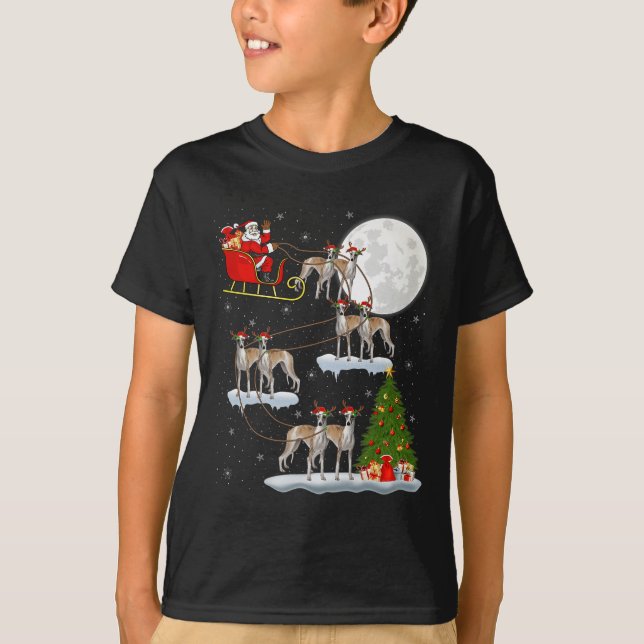 Camiseta Whippet Dog Santa Sleigh Flying Funny Magical Chri (Frente)