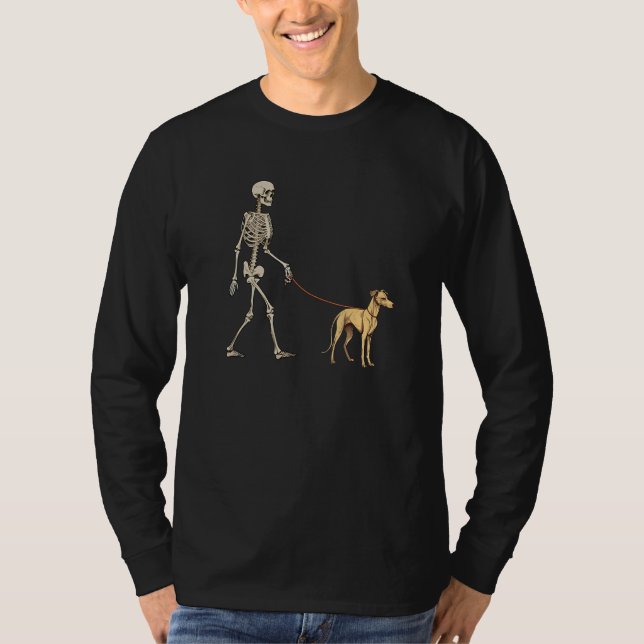 Camiseta Whippet Skeleton Dog Walking Halloween Dog (Frente)