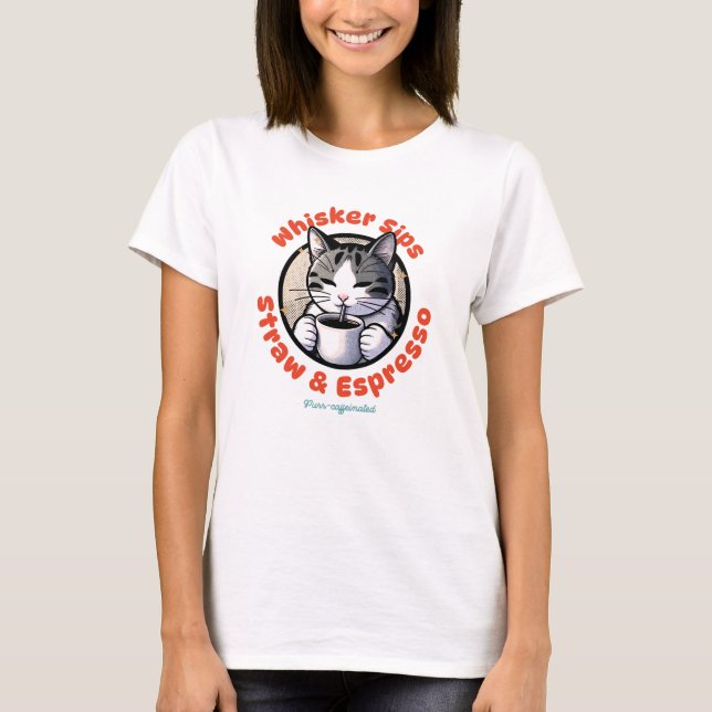 Camiseta Whisker Sips Coffee Cat Charm (Frente)