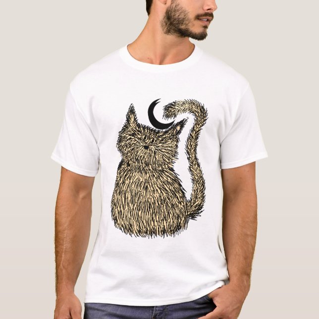 Camiseta Whisker Whimsy: O Gato Noturno Fluffy (Frente)