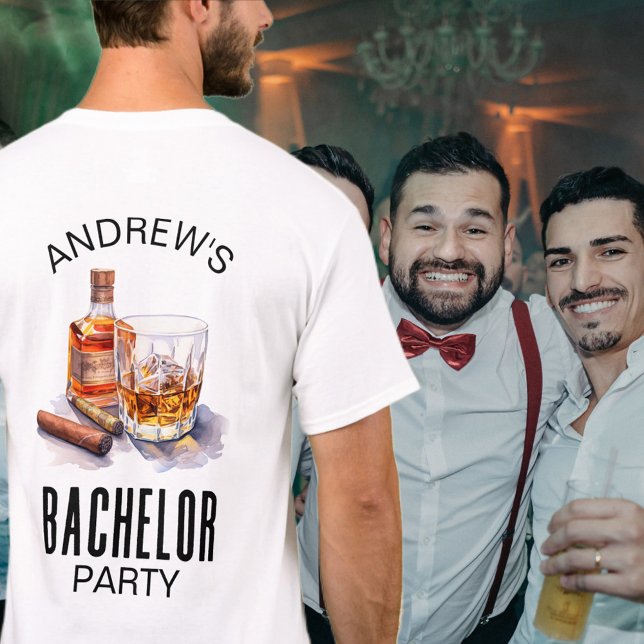 Camiseta Whiskey e Charuto Moderno - Festa de Despedida de  (Criador carregado)