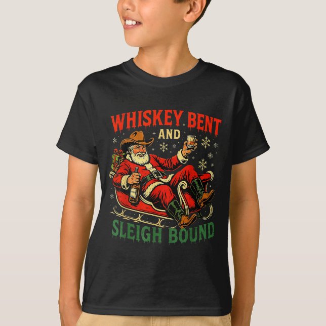 Camiseta Whiskey Sleigh Bound Cowboy Santa Christmas  (Frente)