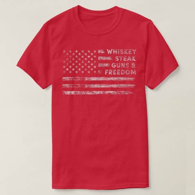 Camiseta Whiskey Steak Armas e Liberdade Patriótica Bandeir (Frente do Design)
