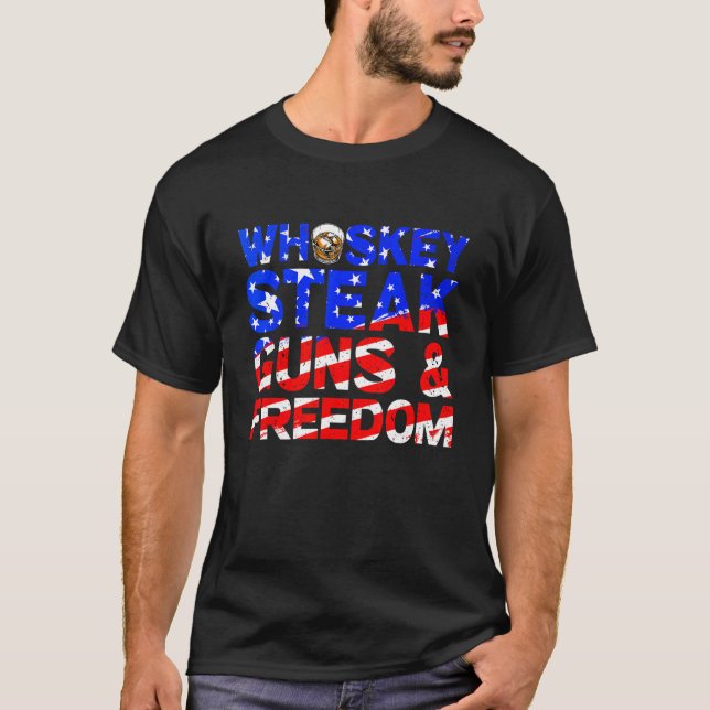 Camiseta Whiskey Steak Guns e Liberdade Retrocede Sinalizad (Frente)