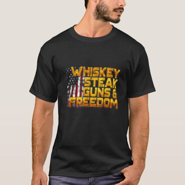 Camiseta Whiskey Steak Guns & Freedom Patriotic American Fl (Frente)