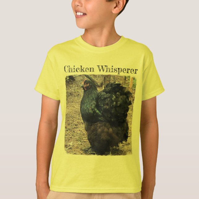 Camiseta Whisperer da galinha com a galinha preta de Cochin (Frente)