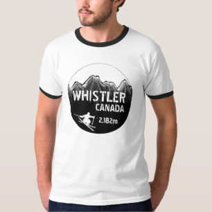 Camiseta Whistler Canada black ski art caras striped tee