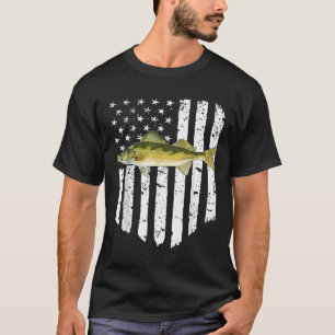 Camiseta White American Flag Walleye 4 De Julho Fish