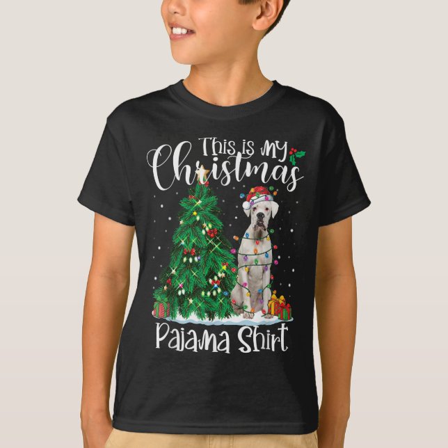 Camiseta White Boxer Christmas Luzes Engraçadas Pajama Dog  (Frente)