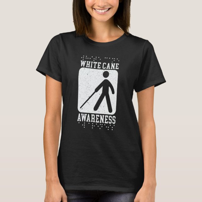 Camiseta White Cane Awareness Braille Blind Awareness  1 (Frente)