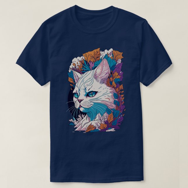 Camiseta White Cat Enigmático Ilustração Detalhada de um Bo (Frente do Design)