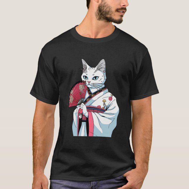 Camiseta White Cat Geisha Engraçado Pet Kimono (Frente)