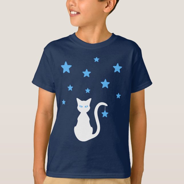 Camiseta White Cat Stars T-Shirt (Criança) (Frente)