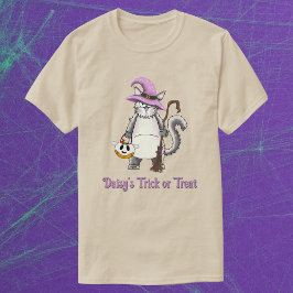 Camiseta White Cat Witch Whimsical Halloween Treat Unisex