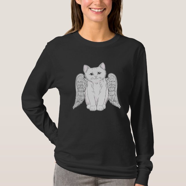 Camiseta White Cat with Angel Wings Kitten Artwork for Wome (Frente)