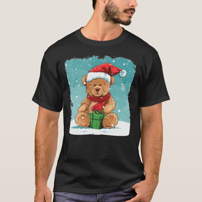 Camiseta White Christmas and funny Teddy Bear with Santa Cl (Frente)