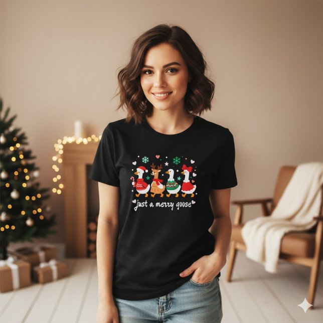 Camiseta White Colorful Cartoon Merry Goose Christmas  (Criador carregado)