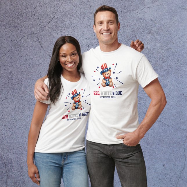 Camiseta White e Pais Esperados Personalizados (Personalized Red White & Due Expecting Parents T-Shirt
)