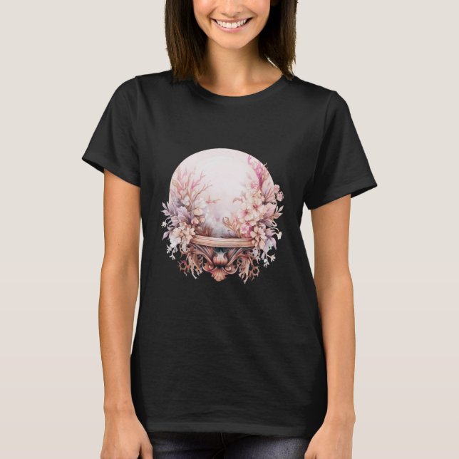 Camiseta White Floral Crystal Ball Black Happy Halloween (Frente)