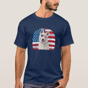 Camiseta White German Shepherd American Flag 4Th July GSD D