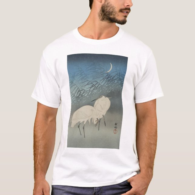 Camiseta White Herons e Lua, Ohara Koson (Frente)