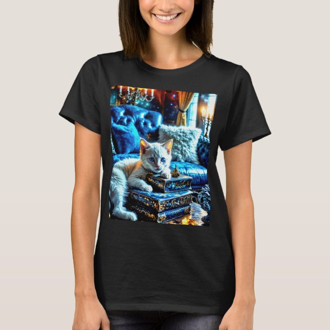 Camiseta White Kitten ama livros (Frente)