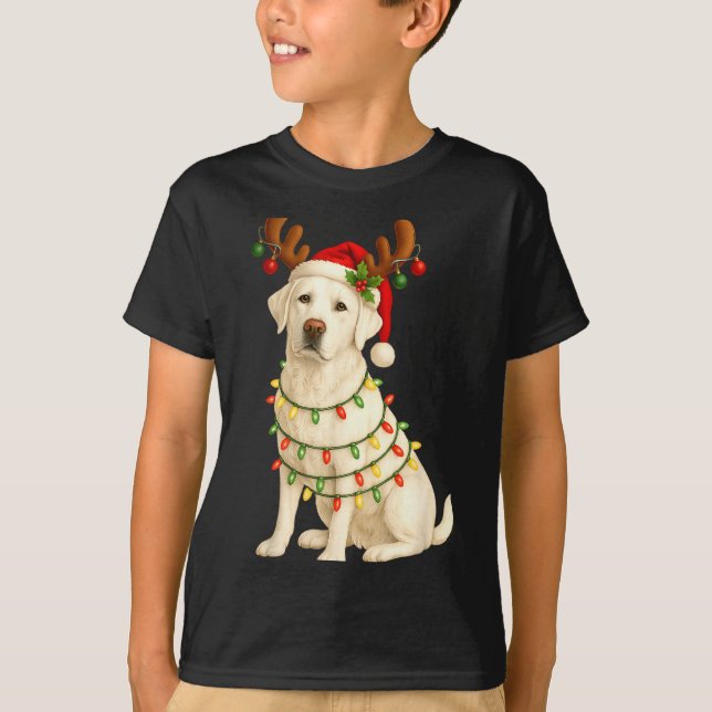 Camiseta White Lab Christmas Tree Light Pajama Labrador Dog (Frente)