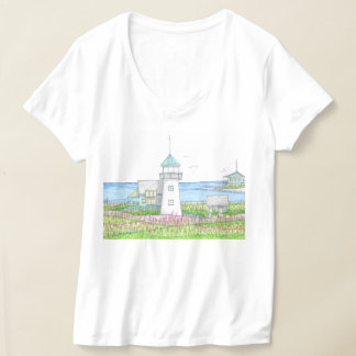 Camiseta White Lighthouse Womens Vneck Tshirt