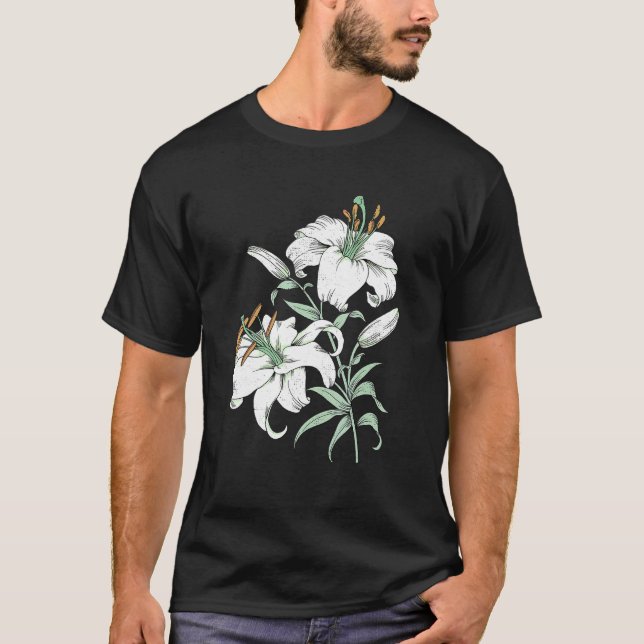 Camiseta White Lily Vintage Retro Flower (Frente)