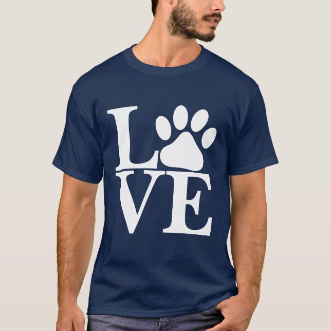 Camiseta White LOVE Word Dog Paws Motif (Frente)