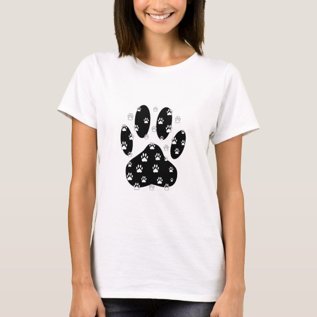 Camiseta White Paws Na Impressão Da Pata Preta (Frente)