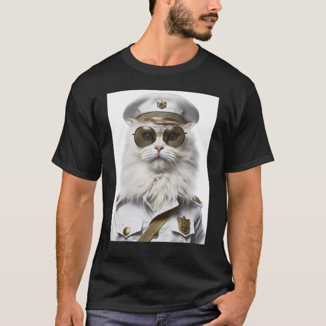 Camiseta White Persian cat military cap (Frente)