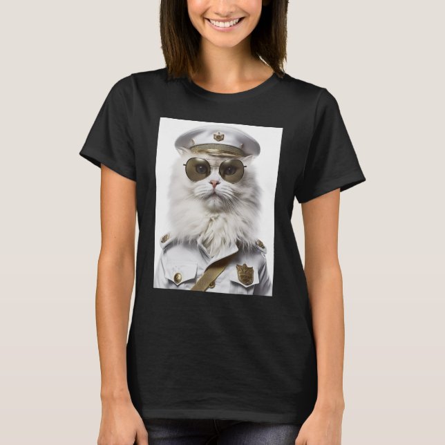 Camiseta White Persian cat military cap (Frente)