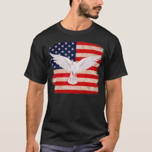 Camiseta White Pigeon Bird USA Flag Patriótico 4º de julh