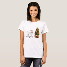 Camiseta White Poodle Engraçado Cachorro de Natal com Árvor