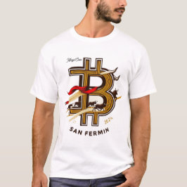 Camiseta White San Fermin and cryptocurrencies t-shirt.