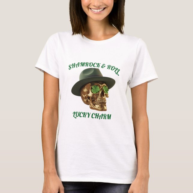 Camiseta White Shamrock Skull Leprechaun St Patrick T-Shirt (Frente)
