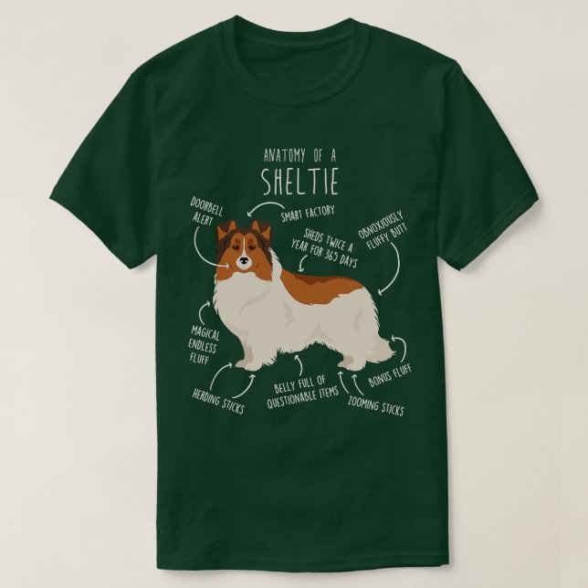 Camiseta White Sheltie Shetland Sheepdog Anato, com cabeça  (Frente do Design)