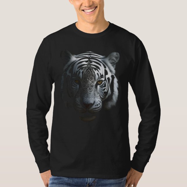 Camiseta White Tiger Artwork - Mandala Animal Art Tiger (Frente)