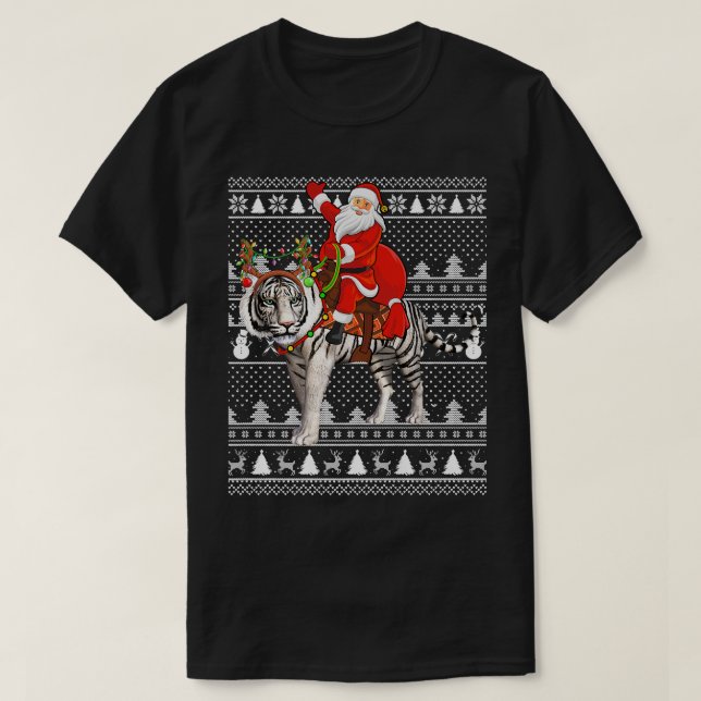 Camiseta White Tiger Lover Santa Riding White Tiger Ugly Ch (Frente do Design)