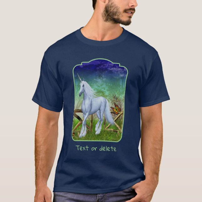 Camiseta White Unicorn Woodland Gate Fantasy Horse Art  (Frente)
