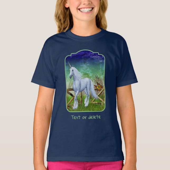 Camiseta White Unicorn Woodland Gate Fantasy Horse Art  (Frente)