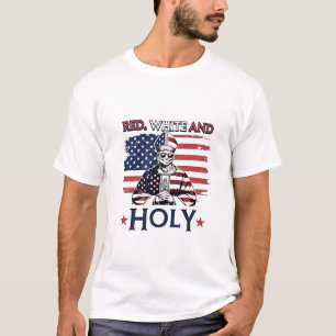 Camiseta White Vermelho e Santo Papa Leo 4 de julho EUA