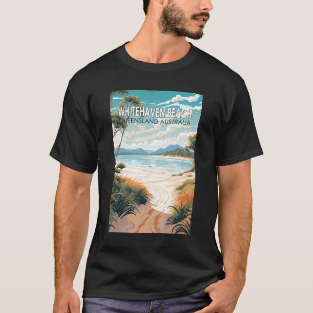 Camiseta Whitehaven Beach Queensland Austrália Viagem Art (Frente)