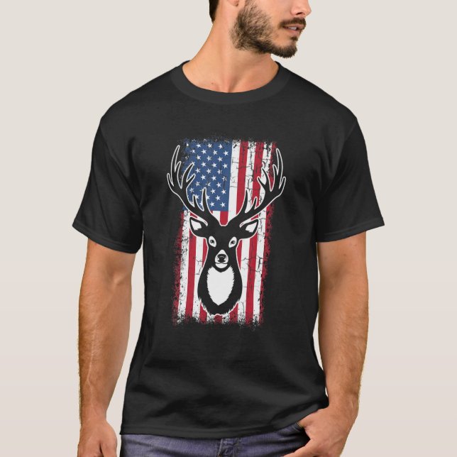 Camiseta Whitetail Big Bucks Deer Hunting EUA Flag (Frente)
